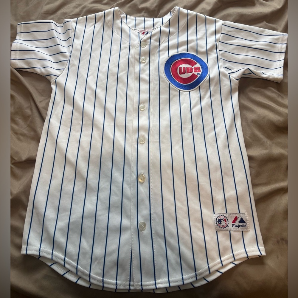 Majestic White and Blue Striped Kids Jersey